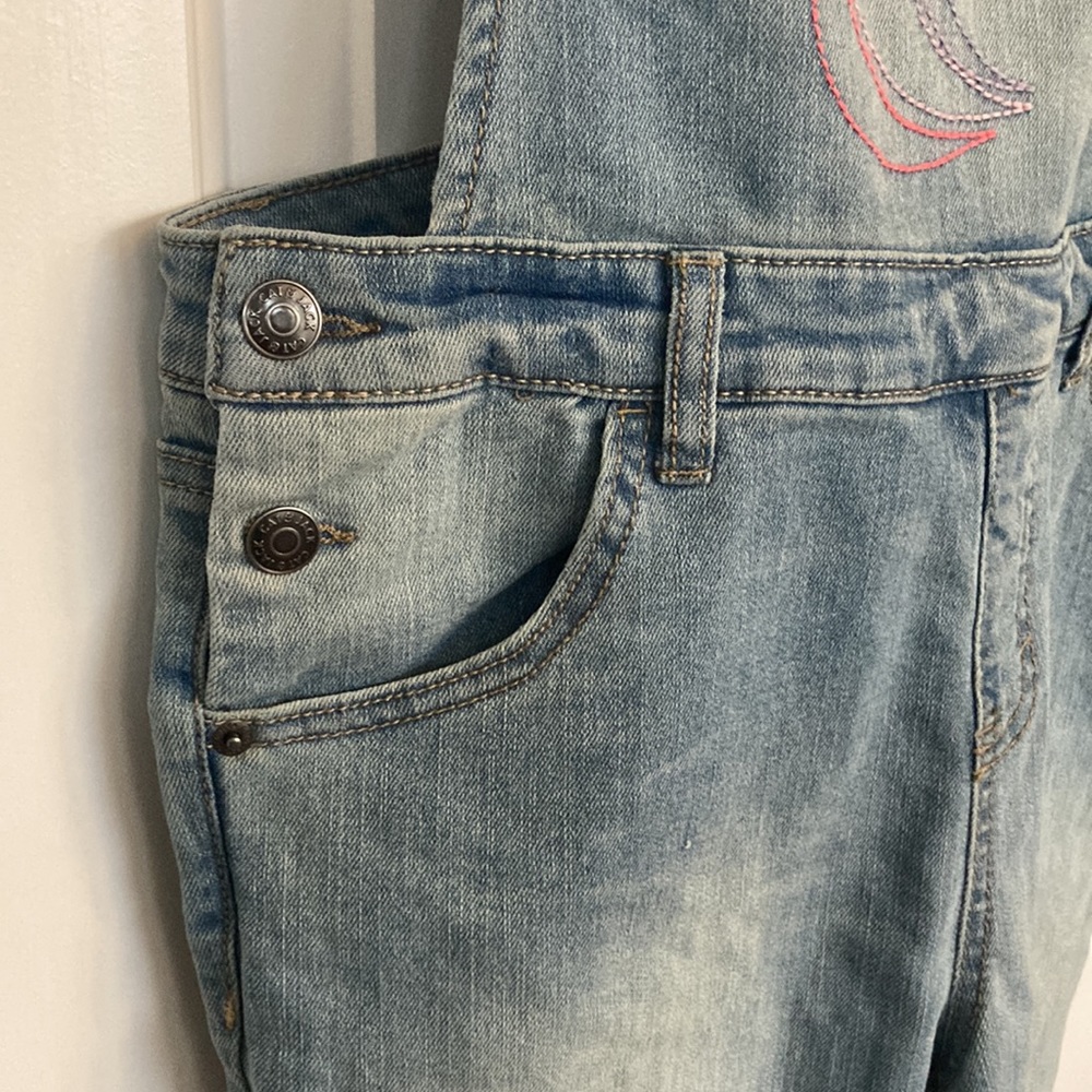 Cat & Jack Girl's Embroidered Unicorn Light Denim Wash Jean Overalls XL (14/16) - Picture 6 of 9